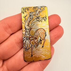 Vintage Reed & Barton  Fawn Deer Damascene Brooch Pendant
